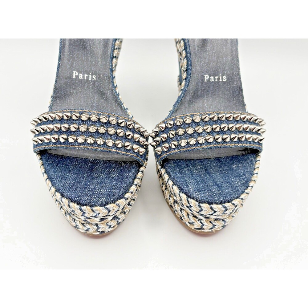 Christian Louboutin Madmonica 110 Denim Spiked Wedge Espadrilles Size EU 40 - Picture 5 of 10